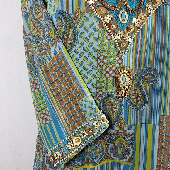 Gorgeous Boho Semi Sheer Beaded Tunic Top Medium - Picture 4 of 11